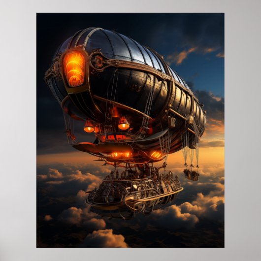 Viktorianischer Zeppelin Sunset: Steampunk Fantasy Poster (Vorne)