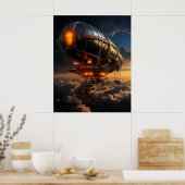 Viktorianischer Zeppelin Sunset: Steampunk Fantasy Poster (Küche)