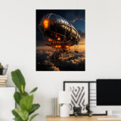 Viktorianischer Zeppelin Sunset: Steampunk Fantasy Poster (Heimbüro)