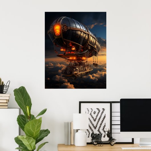 Viktorianischer Zeppelin Sunset: Steampunk Fantasy Poster (Heimbüro)