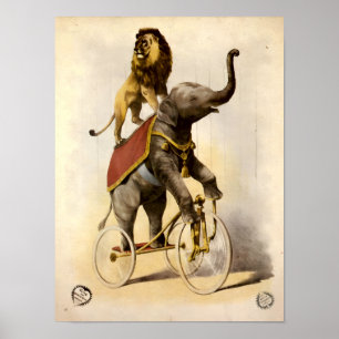 Viktorianischer Zirkus und Elephant auf Tricycle Poster