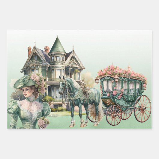 Viktorianisches 3-teiliges Set Geschenkpapier Set (Vorderseite)