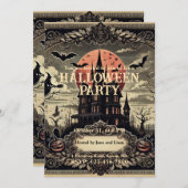 Viktorianisches altes Vintages gotisches Halloween Einladung (Vorne/Hinten)