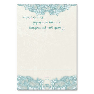 Viktorianisches Aqua Lace Design Weiße Platzkarte Tischnummer