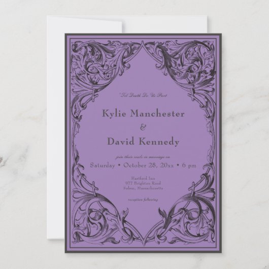 Viktorianisches Bad bis zum Tod Schwarz & Lila Hoc Einladung (Vorderseite)