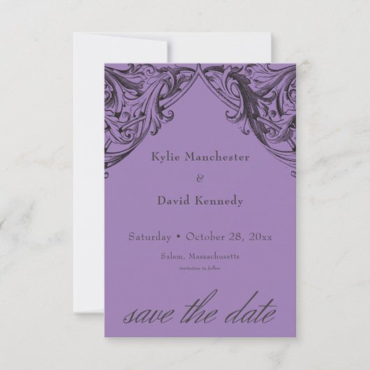 Viktorianisches Bad bis zum Tod Schwarz & Lila Hoc Save The Date (Vorderseite)