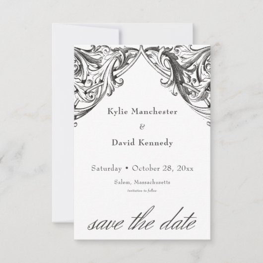 Viktorianisches Bad bis zum Tod Schwarz-weiß Hochz Save The Date (Vorderseite)