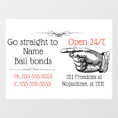 Viktorianisches Bail-Bail-Bonds-Geschäft kommt aus Fensteraufkleber (Blatt)