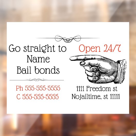 Viktorianisches Bail-Bail-Bonds-Geschäft kommt aus Fensteraufkleber (Blatt 2)