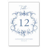 Viktorianisches Barockfloral Wappen Blaue Hochzeit Tischnummer (Rückseite)