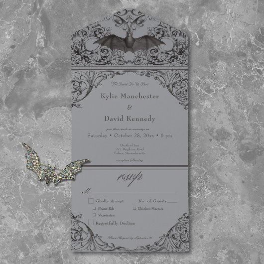 Viktorianisches Bat bis zum Schwarzen & Grauen Abe All In One Einladung