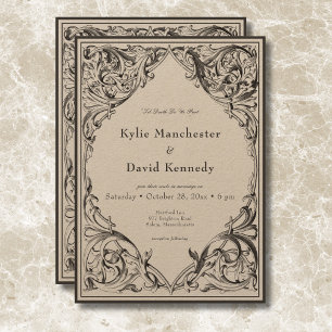 Viktorianisches Bat bis zum Tod Black & Tan Hochze Einladung