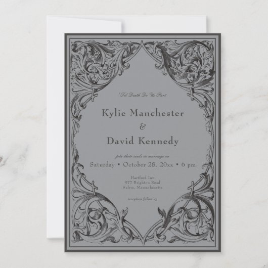 Viktorianisches Bat bis zum Tod Schwarz & Grau Hoc Einladung (Vorderseite)