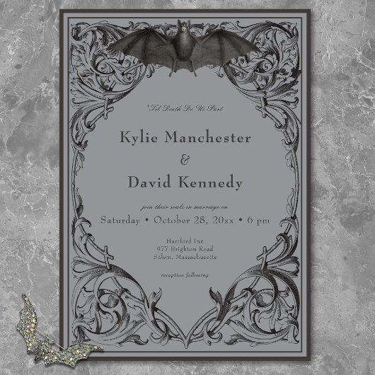 Viktorianisches Bat bis zum Tod Schwarz & Grau Hoc Einladung