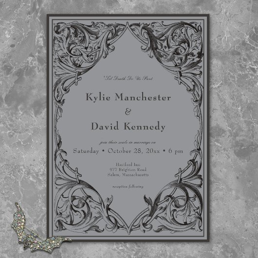 Viktorianisches Bat bis zum Tod Schwarz & Grau Hoc Einladung