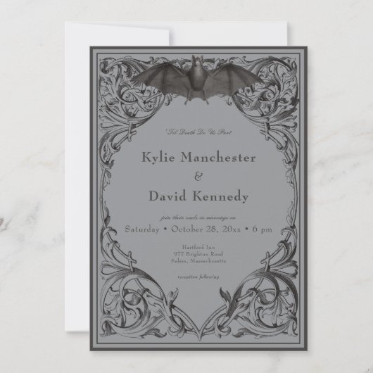 Viktorianisches Bat bis zum Tod Schwarz & Grau Hoc Einladung (Vorderseite)