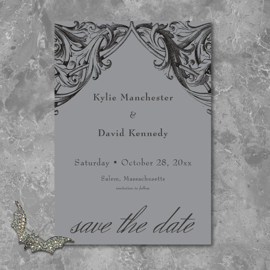 Viktorianisches Bat bis zum Tod Schwarz & Grau Hoc Save The Date