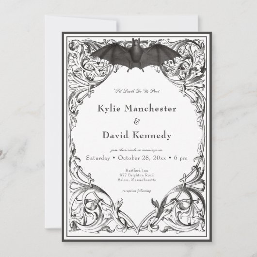 Viktorianisches Bat bis zum Tod Schwarz & Weiß zwe Einladung (Vorderseite)