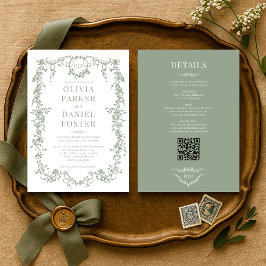 Viktorianisches Blatt Grün alles in einem Hochzeit Einladung