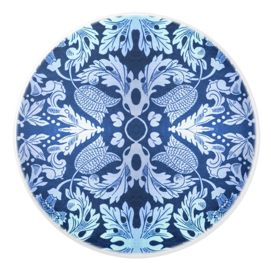 Viktorianisches blaues Muster Schubladen Keramikknauf (Vorderseite)