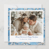 Viktorianisches Blue Snowflake Weihnachts-Foto Dankeskarte (Vorderseite)