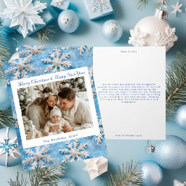 Viktorianisches Blue Snowflake Weihnachts-Foto Dankeskarte