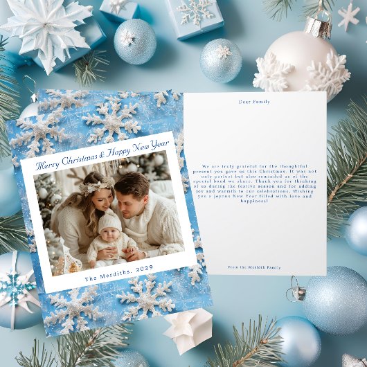 Viktorianisches Blue Snowflake Weihnachts-Foto Dankeskarte