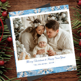 Viktorianisches Blue Snowflake Weihnachts-Foto Dankeskarte