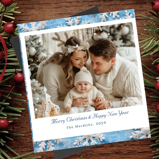 Viktorianisches Blue Snowflake Weihnachts-Foto Dankeskarte