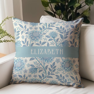 Viktorianisches Blumen-Chintz-Monogramm-Name Blau Kissen