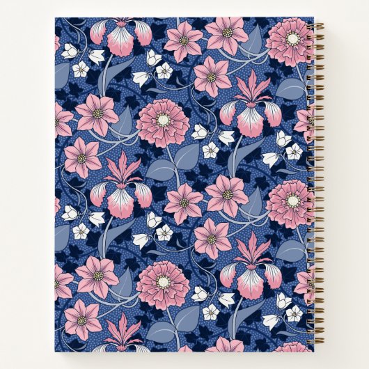 Viktorianisches Blumendankensblatt in Blau und Ros Notizblock (Rückseite)