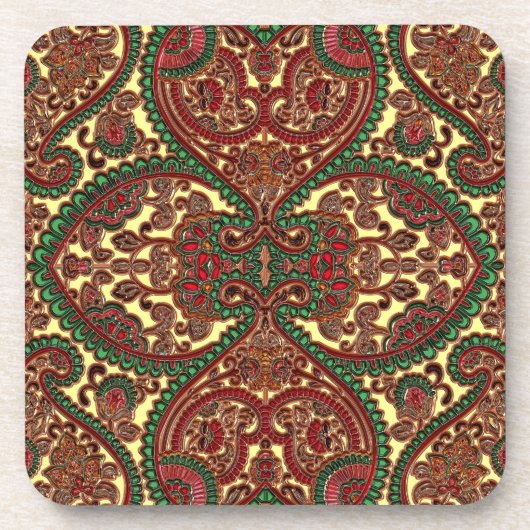 Viktorianisches, blumengeschmücktes Pisley-Boho-Ju Getränkeuntersetzer (Vorderseite)