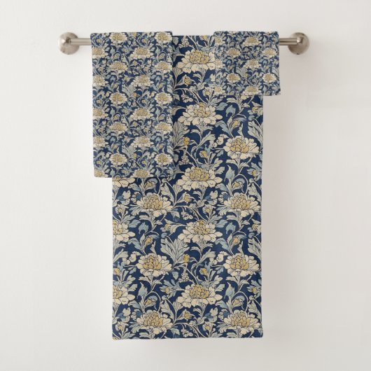 Viktorianisches BlumenhandtuchSet - Indigo Chrysan Badhandtuch Set (Insitu)