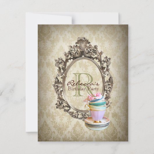 viktorianisches Blumenkuchen englisches Tee-Party Einladung (Vorderseite)