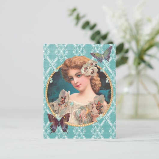 Viktorianisches Blumenmädchen Postkarte (Stehend Vorderseite)