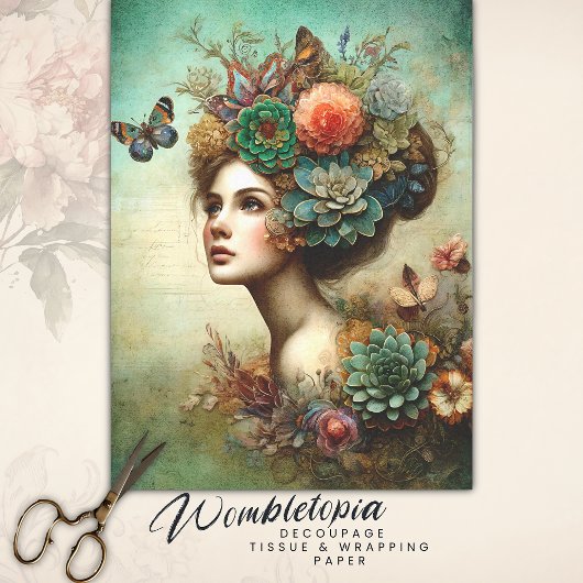 Viktorianisches Blumenportrait Antique Decoupage R Seidenpapier