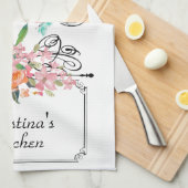 Viktorianisches Blumenschild, schwarz Geschirrtuch (Viertel Falte)