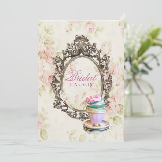 viktorianisches botanisches Brautpartytee-mit Einladung (Stehend Vorderseite)