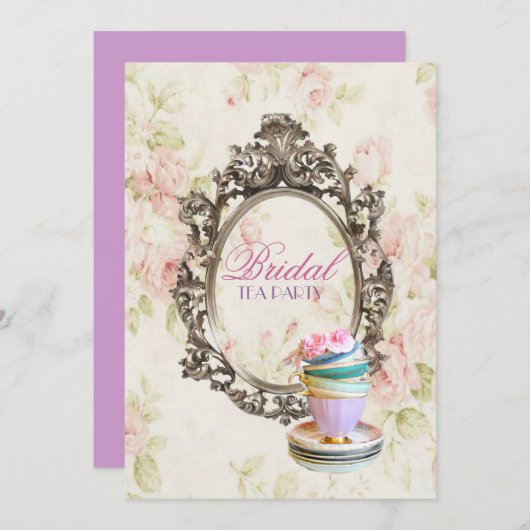 viktorianisches botanisches Brautpartytee-mit Einladung (Vorne/Hinten)