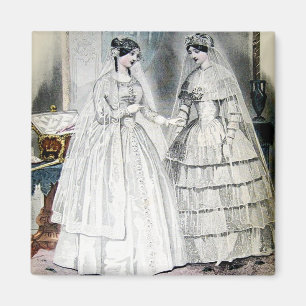 Viktorianisches Brautkleid Zwei Frauen Magnet