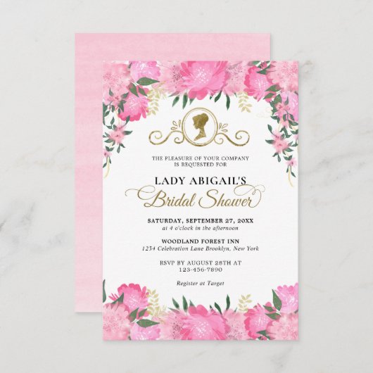 Viktorianisches Brautparty in Rosa Mitteilungskarte (Vorne/Hinten)