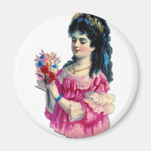 Viktorianisches brünettes im rosa Kleid mit Magnet