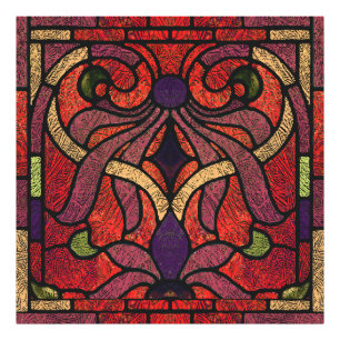 Viktorianisches Buntglas in Marone und Rot Fotodruck