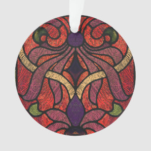 Viktorianisches Buntglas in Marone und Rot Ornament