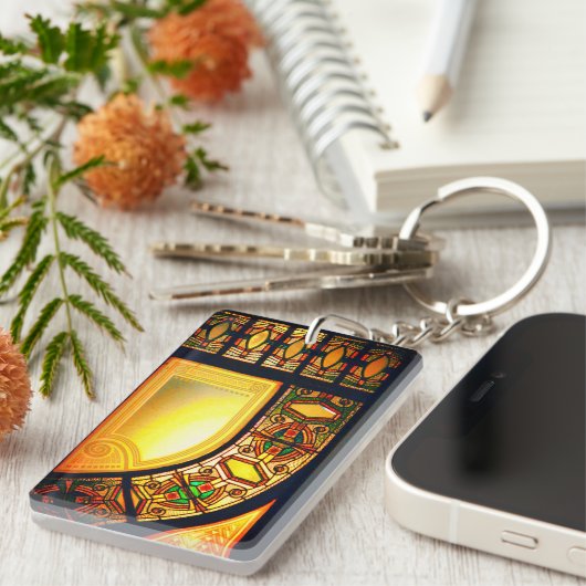 Viktorianisches Buntglas sieht elegant aus schwarz Schlüsselanhänger (Vorderseite rechts)