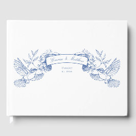 Viktorianisches Chinoiserie Blauer Botanischer Vog Gästebuch