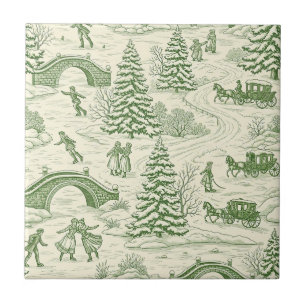 Viktorianisches Creme-Grün-Winter-Toile-Muster Fliese