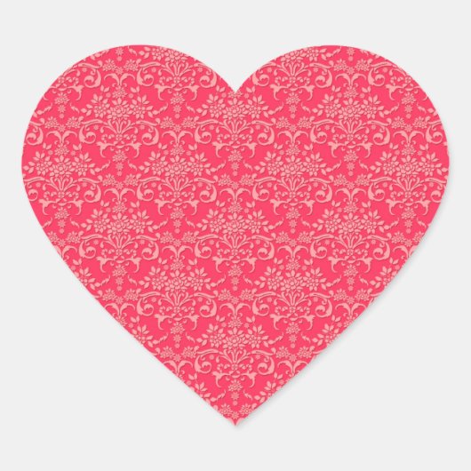 Viktorianisches Damask-Stilmuster für Rot und PInk Herz-Aufkleber (Vorderseite)