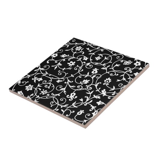 Viktorianisches Damaskusmuster, Schwarz und Weiß, Fliese (Seite)