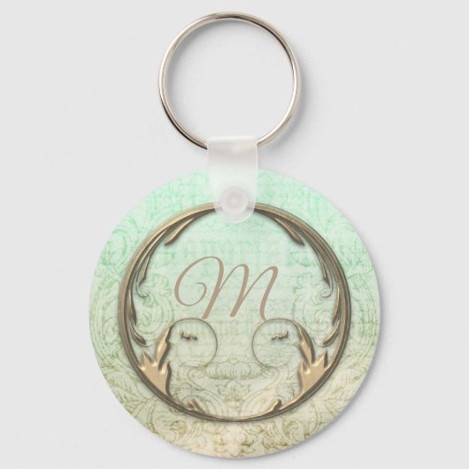 Viktorianisches Damastskriptgold grün Schlüsselanhänger (Vorderseite)